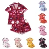 CUZIBR Girls Halloween Pajamas Sets Soft Comfortable Ghost Pumpkin Lapel Button Short Sleeve Shirt Elastic Waist Shorts