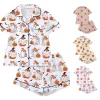 CUZIBR Girls Halloween Pajamas Sets Soft Comfortable Ghost Pumpkin Lapel Button Short Sleeve Shirt Elastic Waist Shorts