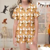 CUZIBR Girls Halloween Pajamas Sets Soft Comfortable Ghost Pumpkin Lapel Button Short Sleeve Shirt Elastic Waist Shorts