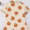 CUZIBR Girls Halloween Pajamas Sets Soft Comfortable Ghost Pumpkin Lapel Button Short Sleeve Shirt Elastic Waist Shorts