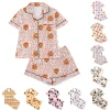 CUZIBR Girls Halloween Pajamas Sets Soft Comfortable Ghost Pumpkin Lapel Button Short Sleeve Shirt Elastic Waist Shorts