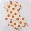 CUZIBR Girls Halloween Pajamas Sets Soft Comfortable Ghost Pumpkin Lapel Button Short Sleeve Shirt Elastic Waist Shorts