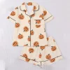 CUZIBR Girls Halloween Pajamas Sets Soft Comfortable Ghost Pumpkin Lapel Button Short Sleeve Shirt Elastic Waist Shorts