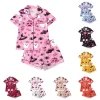 CUZIBR Girls Halloween Pajamas Sets Soft Comfortable Ghost Pumpkin Lapel Button Short Sleeve Shirt Elastic Waist Shorts