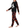 DAKIMOE Halloween Pajamas Family Matching Glow In The Dark Halloween Print Long Sleeve PJs Set Outfits 2 Pieces Cotton L