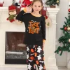 DAKIMOE Halloween Pajamas Family Matching Set Holiday Print Long Sleeve Jammies Loungewear PJs Set Sleepwear Adult Kids