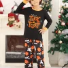 DAKIMOE Halloween Pajamas Family Matching Set Holiday Print Long Sleeve Jammies Loungewear PJs Set Sleepwear Adult Kids