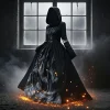 Dark Mage Hooded Robe for Women Halloween Witch Costume with Flared Sleeves & Fitted Bodice