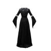 Dark Mage Hooded Robe for Women Halloween Witch Costume with Flared Sleeves & Fitted Bodice