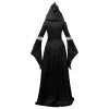 Dark Mage Hooded Robe for Women Halloween Witch Costume with Flared Sleeves & Fitted Bodice
