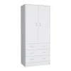 Devali Blue Double-Door Armoire Wardrobe Cabinet With Hanging Rod And Three Drawers - 19-Inch Wide