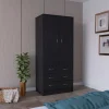 Devali Blue Double-Door Armoire Wardrobe Cabinet With Hanging Rod And Three Drawers - 19-Inch Wide