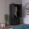 Devali Blue Double-Door Armoire Wardrobe Cabinet With Hanging Rod And Three Drawers - 19-Inch Wide