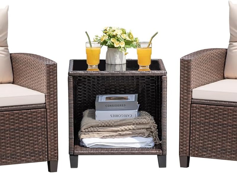 Devoko 3-Piece PE Rattan Patio Furniture Set With 2 Outdoor Chairs And Table, Brown - 26.8 x 25.2 x 29.5 inches