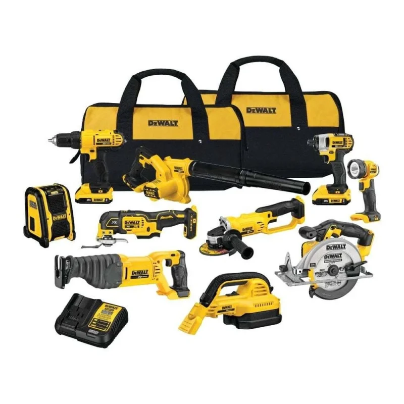 DEWALT 20V MAX 10-Tool Combo Kit With Batteries And Charger - DCD771 DCF885 DCE100 DCL040 DCR006 DCS355B DCG412B DCS393B