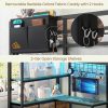 DICTAC Twin XL Over Twin Metal Bunk Bed With L-Shaped Desk, 5 Drawers, 2 Shelves, LED Lights And Charging Station - Blac