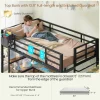 DICTAC Twin XL Over Twin Metal Bunk Bed With L-Shaped Desk, 5 Drawers, 2 Shelves, LED Lights And Charging Station - Blac