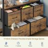 DICTAC Twin XL Over Twin Metal Bunk Bed With L-Shaped Desk, 5 Drawers, 2 Shelves, LED Lights And Charging Station - Blac