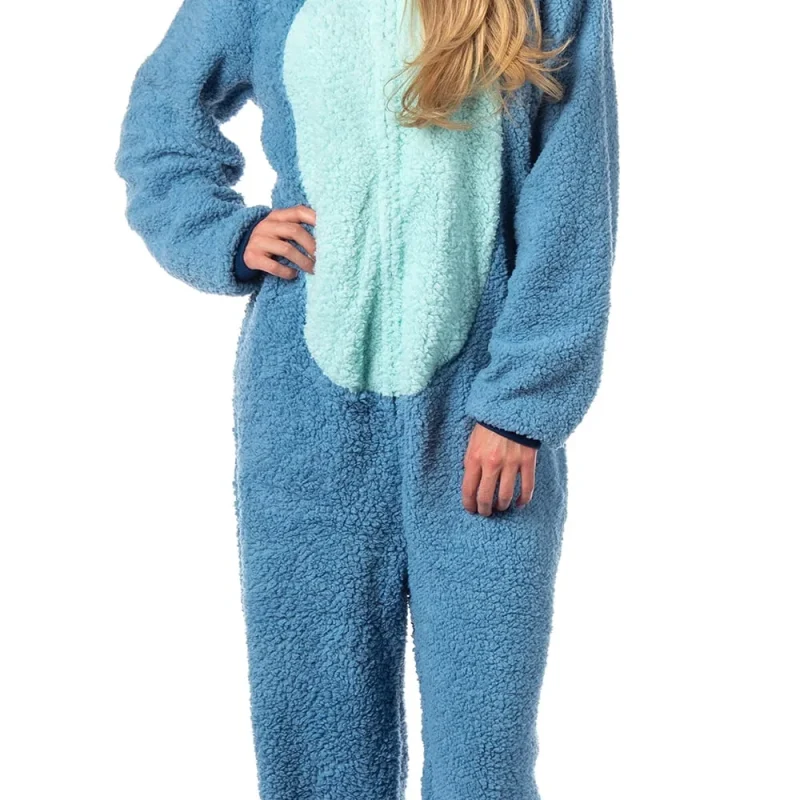 Disney Lilo And Stitch Adult Unisex Stitch Costume Sherpa Fleece One Piece Pajama Union Suit
