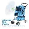 Dkelincs Folding Pet Stroller With Cup Holder And Storage Basket, Blue - 35 lbs