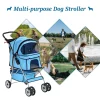 Dkelincs Folding Pet Stroller With Cup Holder And Storage Basket, Blue - 35 lbs