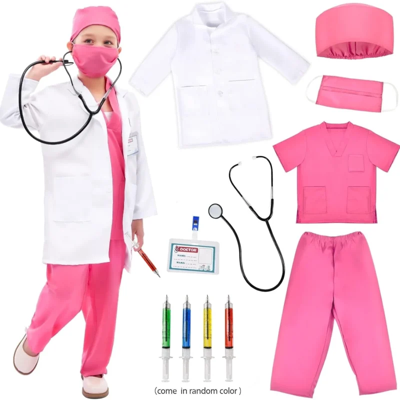 Doctor Costume for Kids, Doctor Costume with Lab Coat Halloween Party Dress Up for Girls Age 8-12 Years