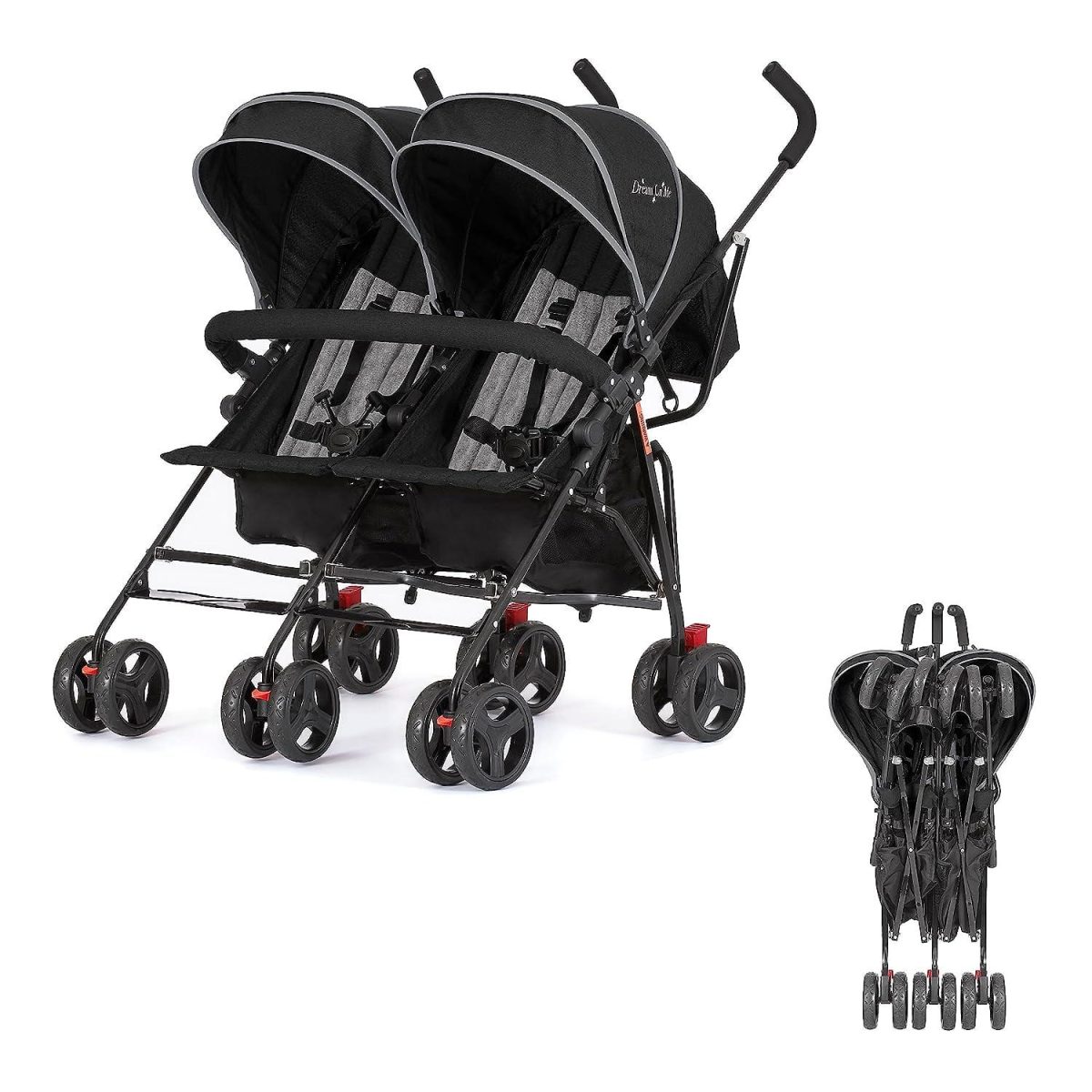 Dream On Me Volgo Twin Umbrella Stroller, Black - 446-BLK