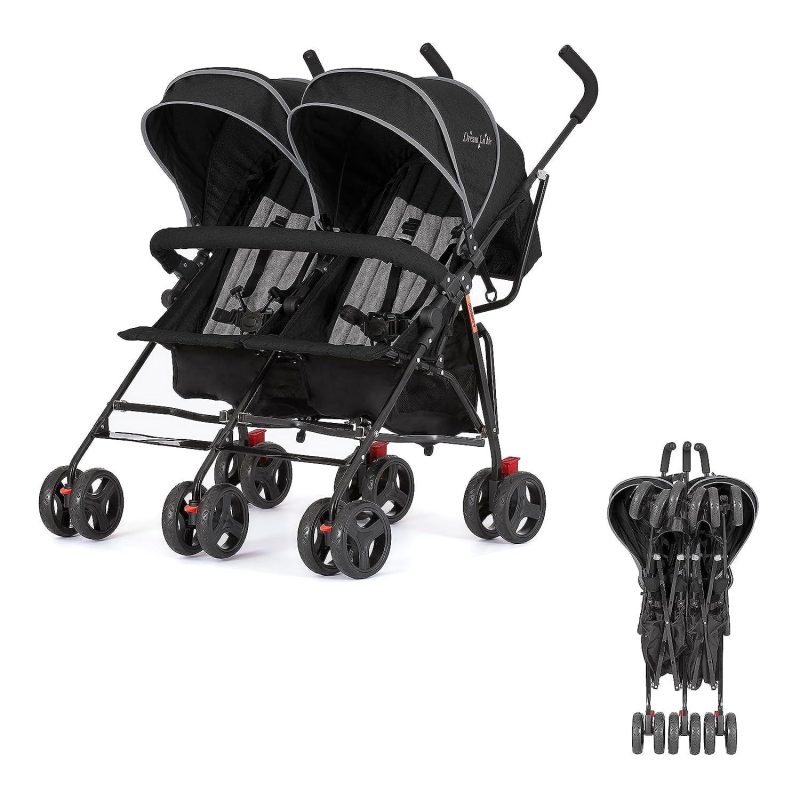 Dream On Me Volgo Twin Umbrella Stroller, Black - 446-BLK
