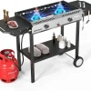 Dual-Burner Propane Outdoor Stove, 16.5 x 54.3 x 38 Inches, 150,000 BTU Griddle Cooker With Side Shelves - Auto-Ignition