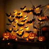 DUHKP 36 Pack Light Up Bats Halloween Decorations, Orange | 3D Stereoscopic Design, Removable Bat Wall Stickers, for Ind