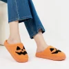 Ecetana Halloween Slippers for Women Holiday Fluffy Warm Fleece Slippers Indoor Bedroom House Shoes
