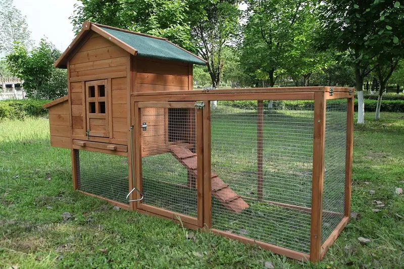 ECOLINEAR Outdoor Wooden Chicken Coop With Nest Box, 80.7in x 26in x 44.5in, Natural Wood