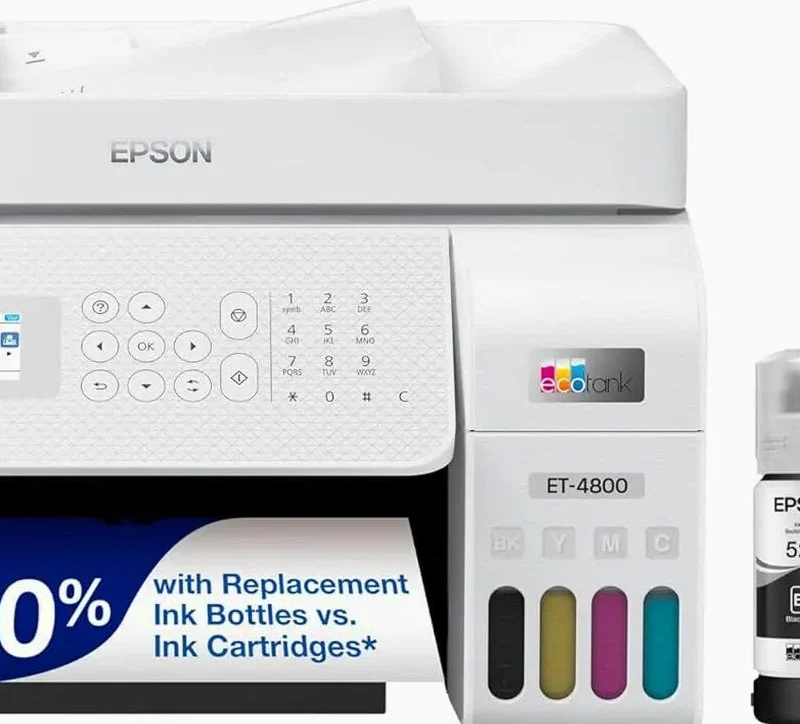 Epson EcoTank Wireless All-in-One Inkjet Printer, Scanner, Copier, Fax, ADF, Ethernet, White - ET-4800 C11CJ65201