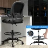 Ergonomic Drafting Chair With Adjustable Lumbar Support, Foot Ring And Flip-Up Armrests