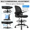 Ergonomic Drafting Chair With Adjustable Lumbar Support, Foot Ring And Flip-Up Armrests