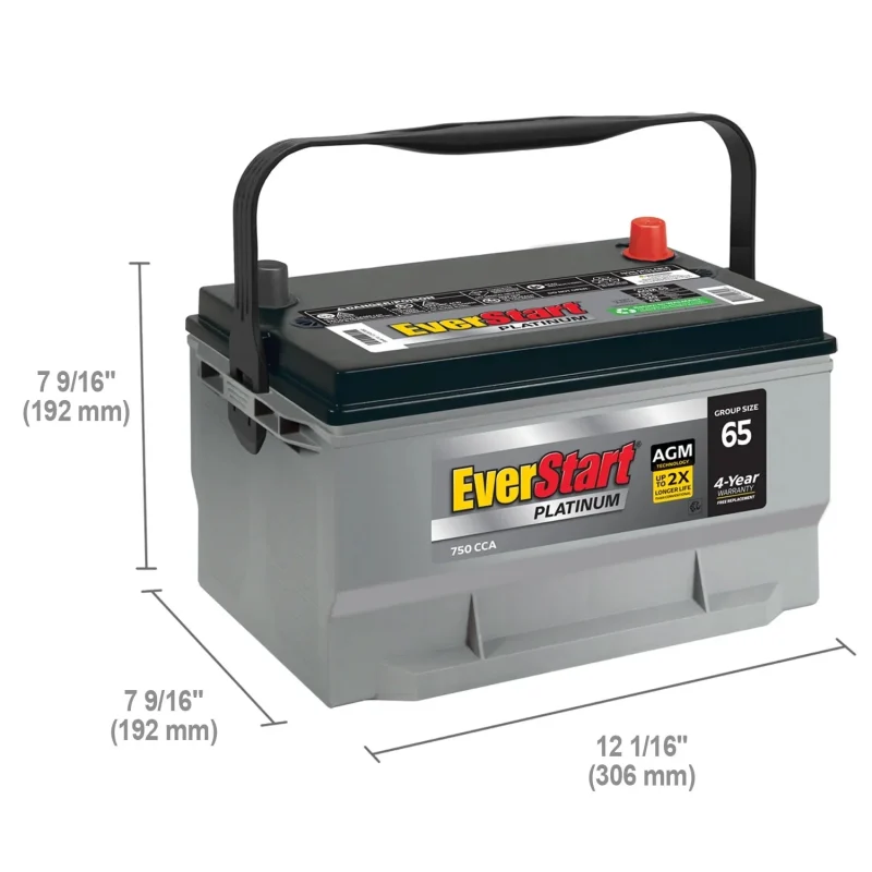 EverStart Platinum AGM Automotive Battery, Group Size 65, 12 Volt, 750 CCA