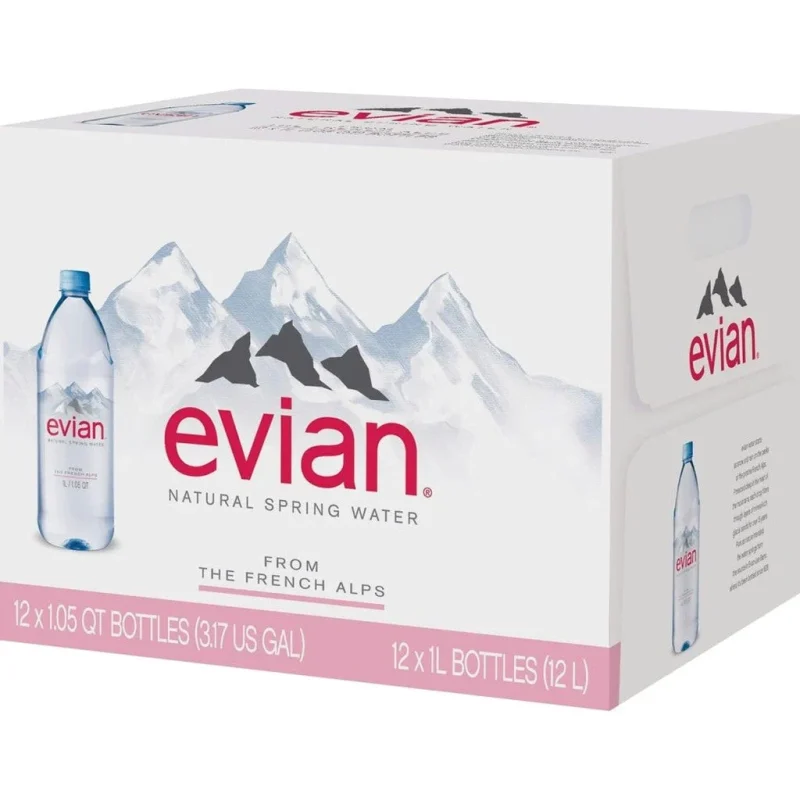 Evian Natural Spring Water 1L Bottles, 12 Pack