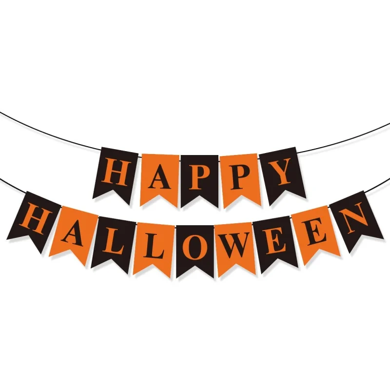 EWSFHUI Happy Halloween Banner Halloween Black and Orange Bunting Banner Garland for Halloween Party Decorations Hallowe