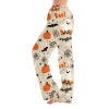 Fabrcox Halloween Womans Pajama Pants Ghost Pumpkin Candy Sleep Pants Women Fall Winter Festival Soft Lounge Pants for W