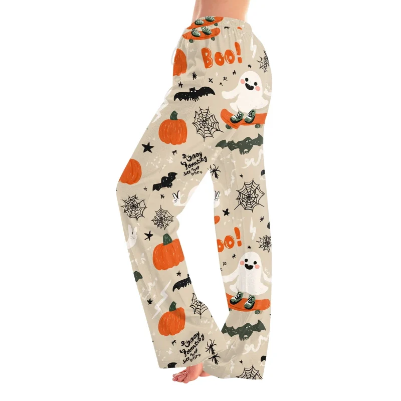 Fabrcox Halloween Womans Pajama Pants Ghost Pumpkin Candy Sleep Pants Women Fall Winter Festival Soft Lounge Pants for W