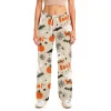 Fabrcox Halloween Womans Pajama Pants Ghost Pumpkin Candy Sleep Pants Women Fall Winter Festival Soft Lounge Pants for W