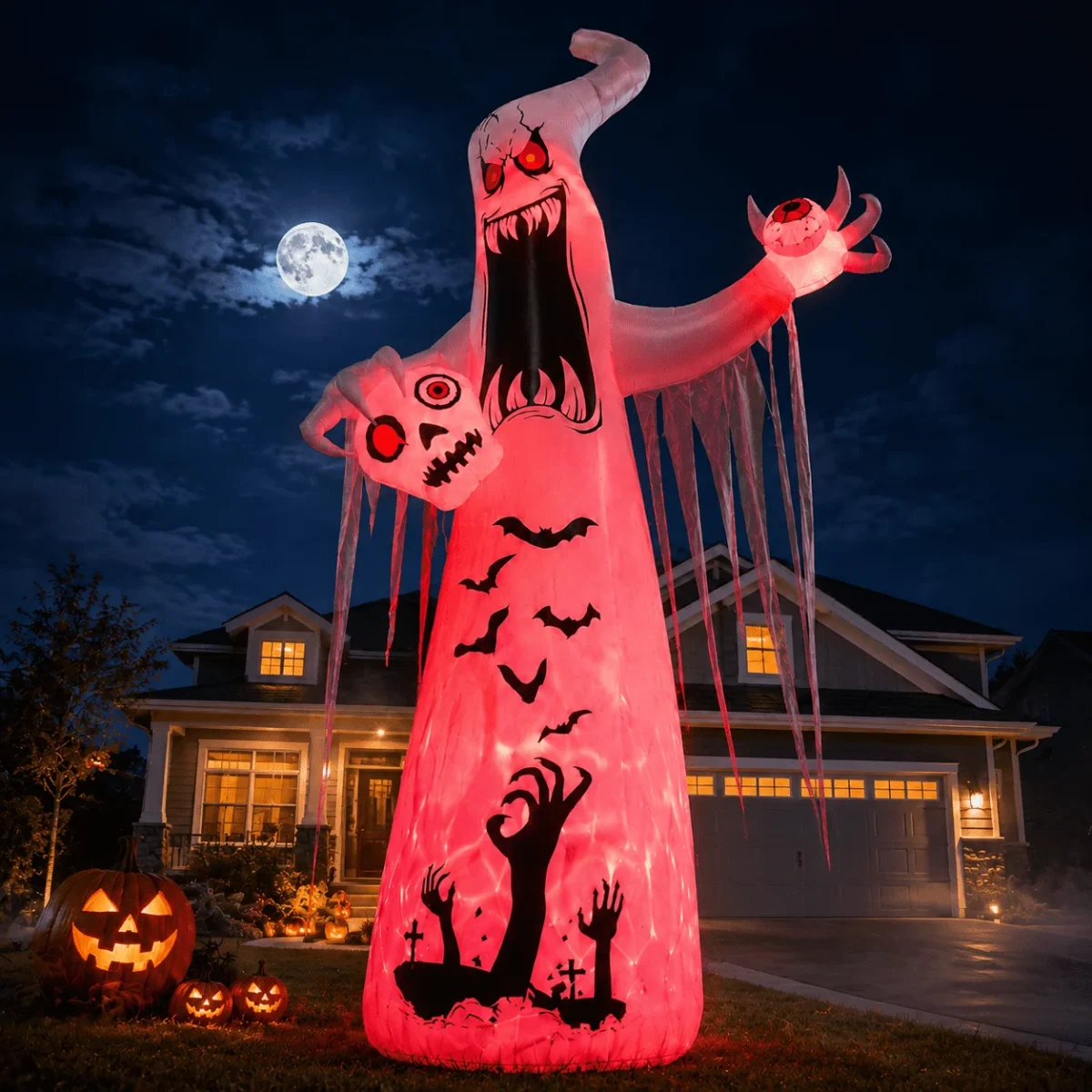 Faburo 12 ft Halloween Inflatable Ghost with Skull and Bleeding Eyeball, Outdoor Blow Up Yard Decoration for Party and G