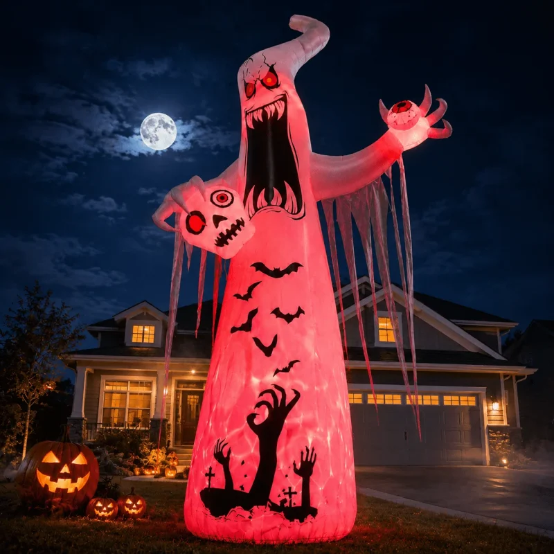 Faburo 12 ft Halloween Inflatable Ghost with Skull and Bleeding Eyeball, Outdoor Blow Up Yard Decoration for Party and G