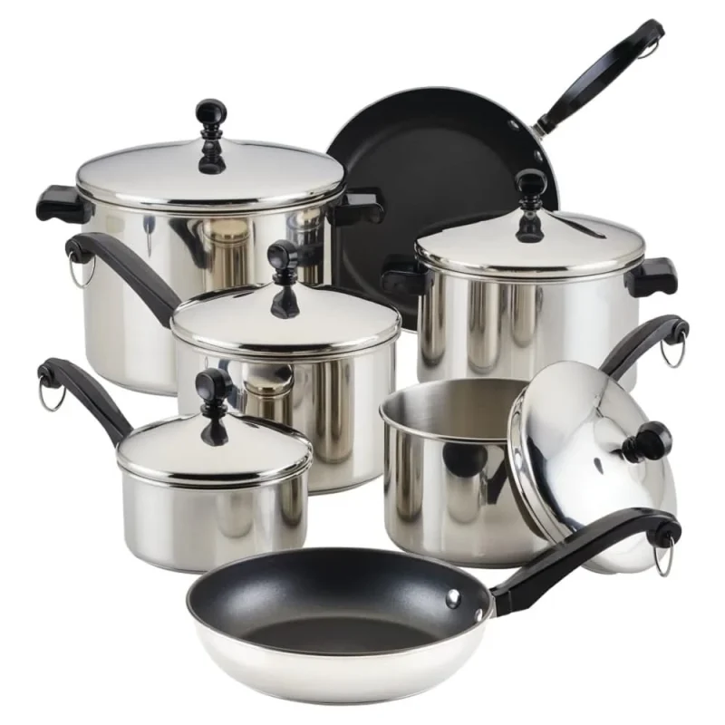 Farberware Classic Stainless Steel Cookware Set, 15-Piece, Silver - 50049