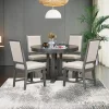 Farmhouse Extendable Round Dining Table Set With 4 Upholstered Chairs - 5-Piece