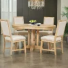 Farmhouse Extendable Round Dining Table Set With 4 Upholstered Chairs - 5-Piece