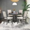 Farmhouse Extendable Round Dining Table Set With 4 Upholstered Chairs - 5-Piece