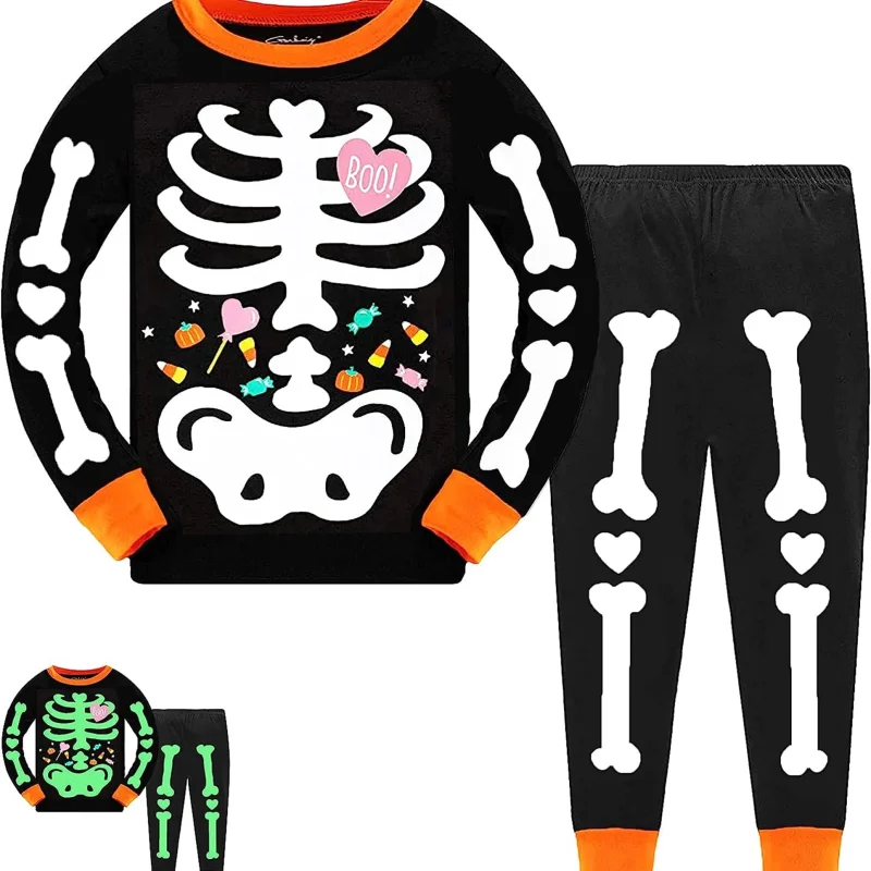 FEDPOP Toddler Halloween Pajamas Kids Skeleton Glow in the Dark Sleepwear Pjs Set 5T