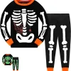 FEDPOP Toddler Halloween Pajamas Kids Skeleton Glow in the Dark Sleepwear Pjs Set 5T