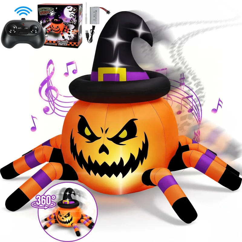 Firstness 2.4GHz Remote Control Car Halloween Inflatable Pumpkin Spider Blow ups Rc Car 360° Rotation, 3 Music and LED L